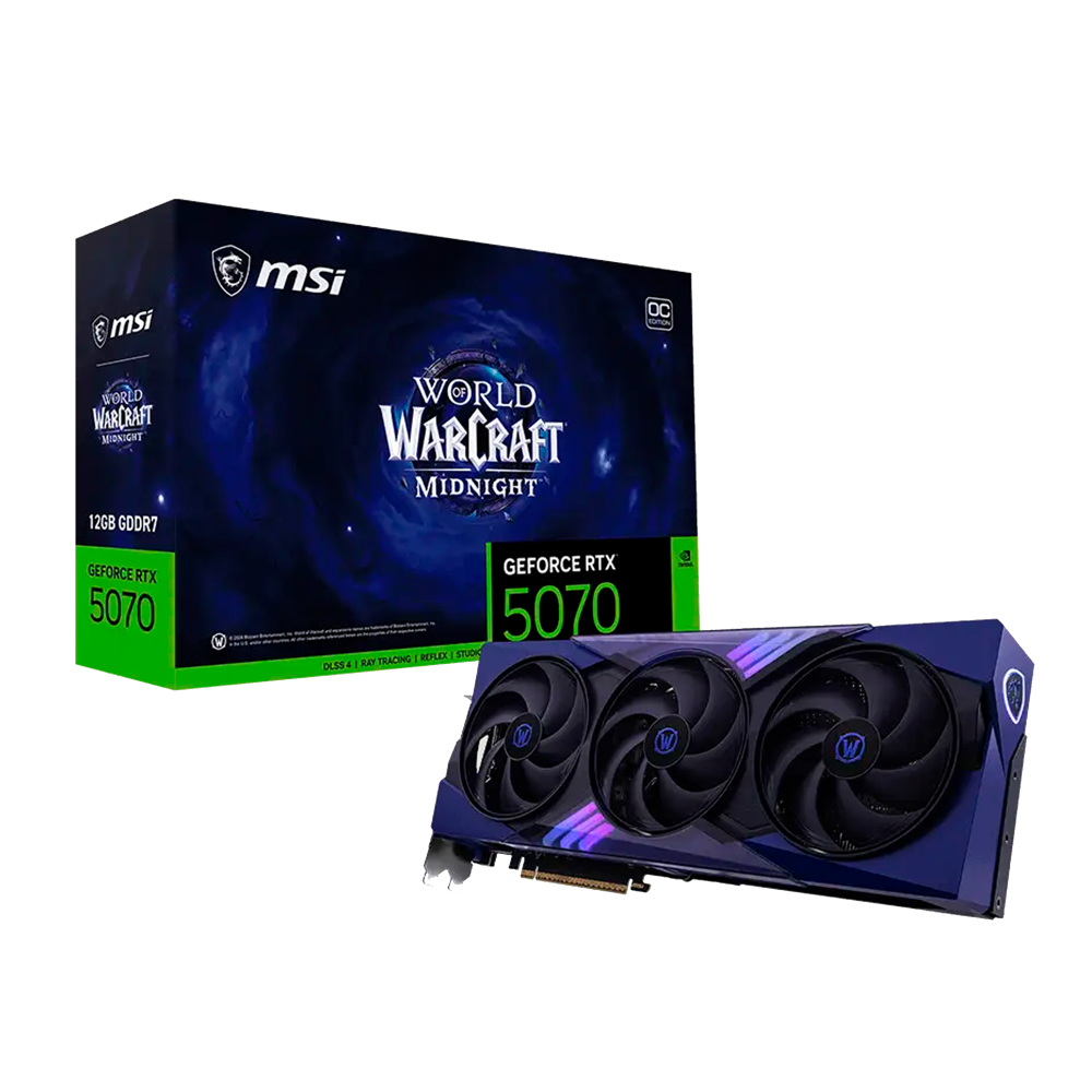 TARJETA DE VIDEO MSI RTX 5070 WORD OF WARCRAFT MIDNIGHT VOID EDITION 12GB GDDR7 OC