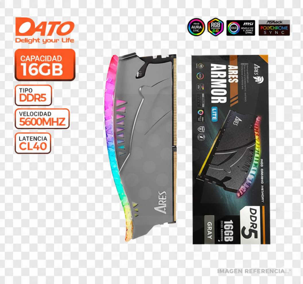MEMORIA RAM, DATO, ARES ARMOR LITE 16GB DDR5 5600MHZ RGB BLACK