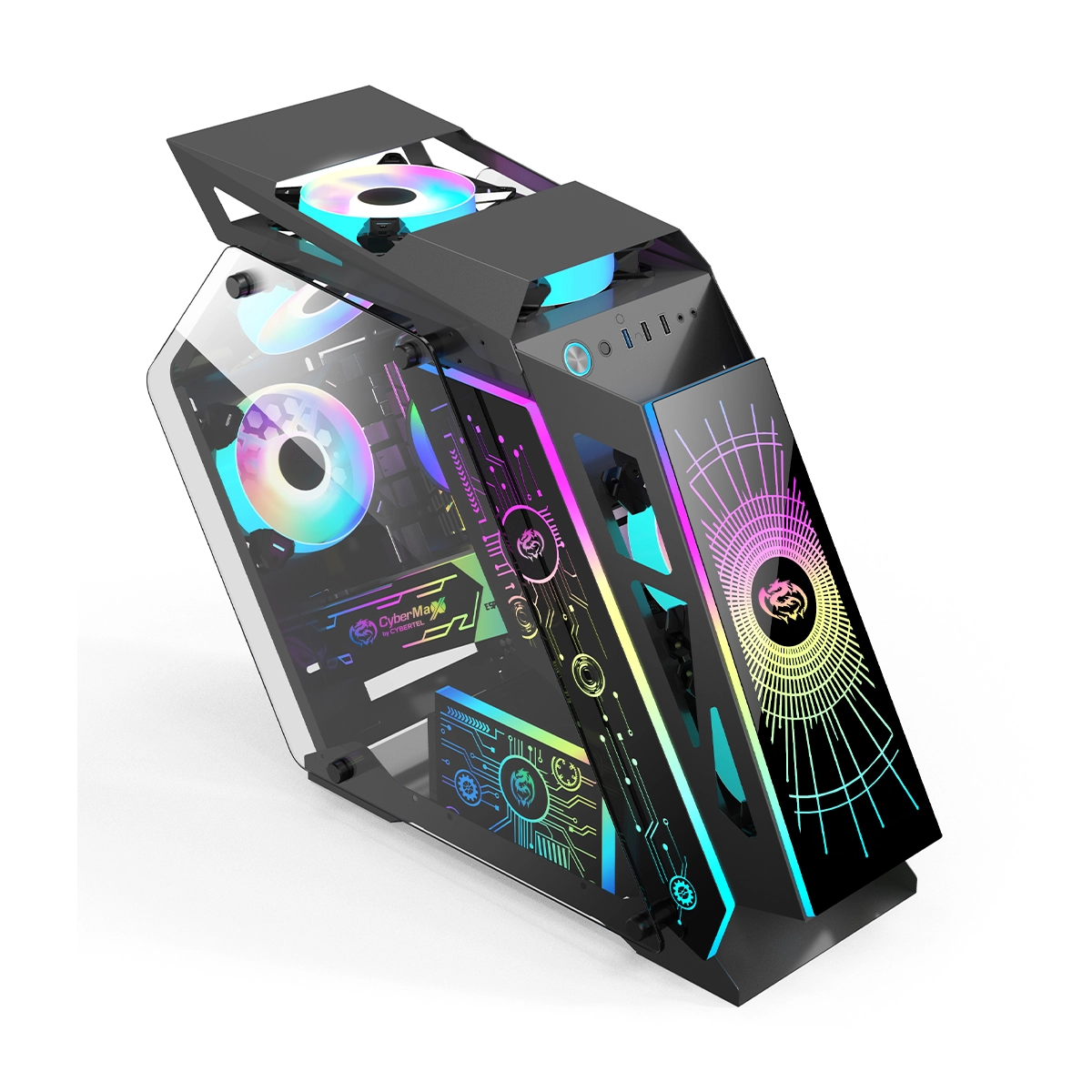TRANSFORMER BLACK CBX8118 GABINETE 6FAN ARGB (D:43cm W:23cm 43.5cm) CYBERTEL